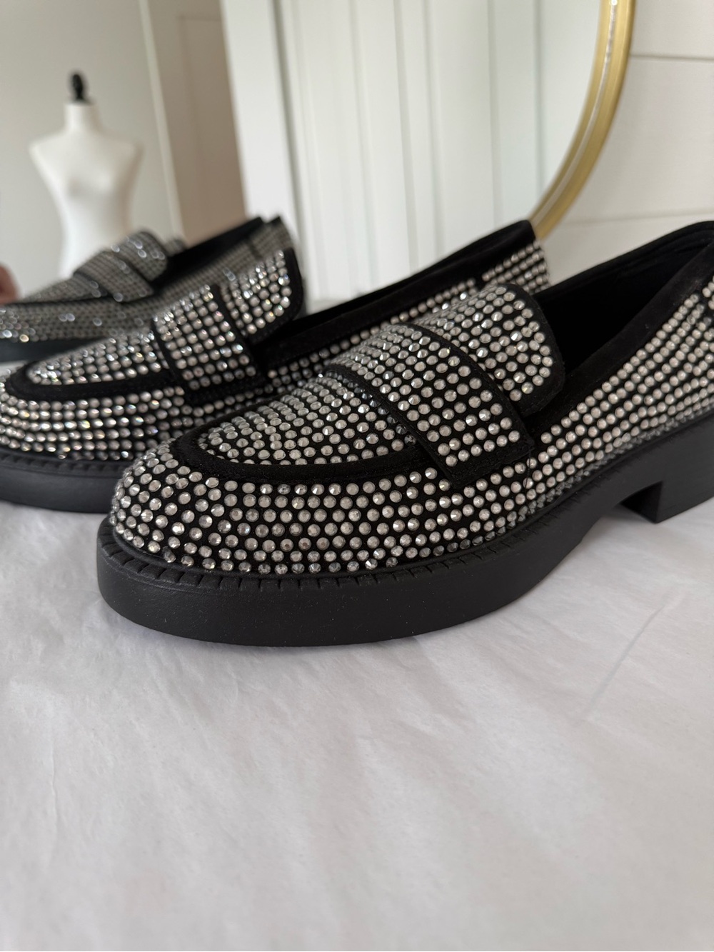 Aldo Black Loafers with Silver Stud Embellishment
